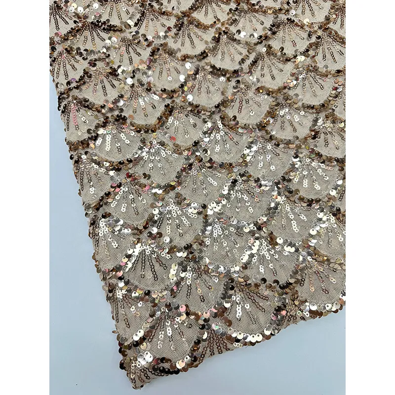 

Glamour Layered Sequined Lace Fabric Sold By The Yard For Evening Gown Party Wear Sewing