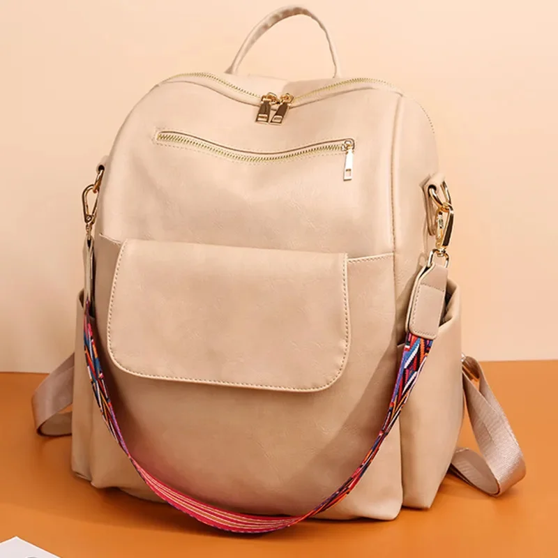 

Vintage Large Capacity Women's PU Leather Travel Backpack Casual Female Shoulder Bag Fashion School Bags For Girls