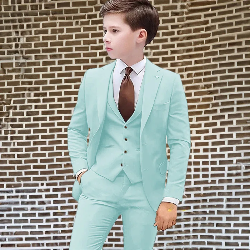 Beach Casual Wedding Boy Suits 3 Piece Beige Jacket Pants Vest Kids Child Blazer Set Clothes Party Dress 2-16 Years Old