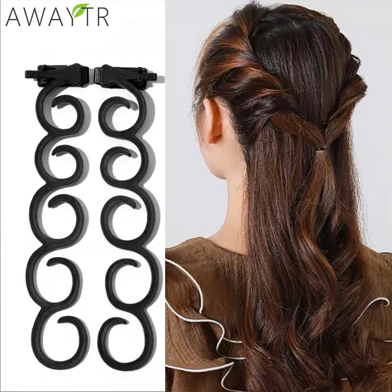 AWAYTR Girls Side Braid Hair Clips Wavy Twist Tool Hairpin Women Hair Device Diy Headwear Head Bands For Women Hair Accessories