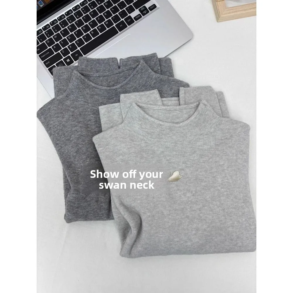 스타일리시하고 독특한 여성 니트 베이스 셔츠 반 하이 칼라 이너웨어 가을 겨울 패셔너블한 고품질 폴리에스터 섬유