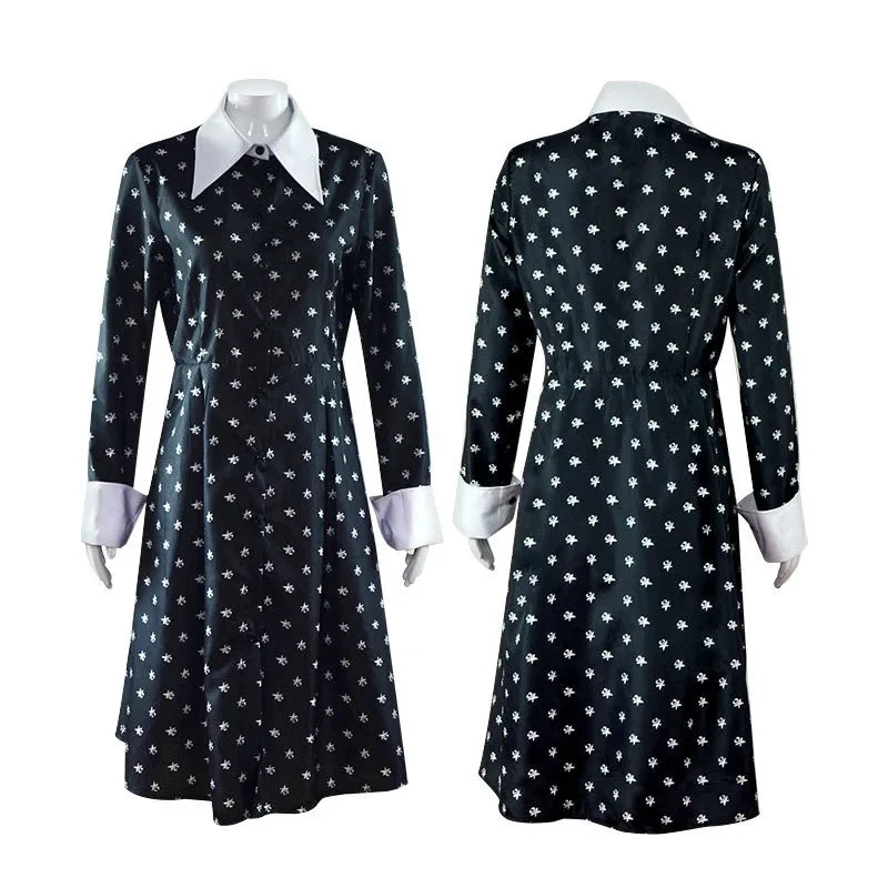 فيلم الأربعاء تأثيري حلي طويلة الأكمام طوق فستان خيالي الكبار الاطفال عيد الميلاد كرنفال شعر مستعار للحفلات مجموعة النساء Vestidos