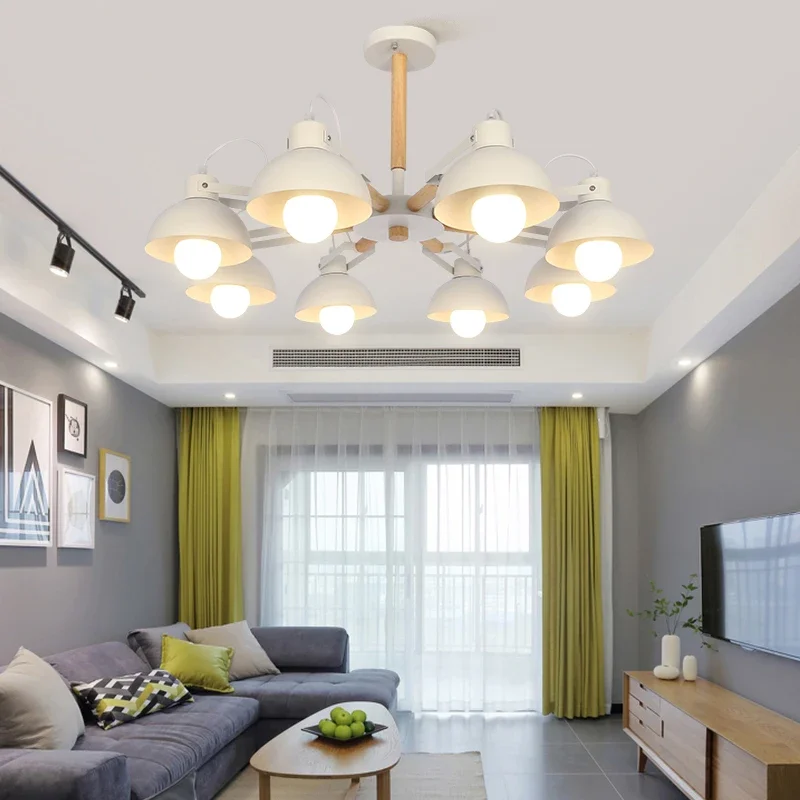 

Nordic Creative Simple 3/6 Heads Solid Wood Pendant Lights for Living Room Dining Room White Black E27 Base Industrial Lighting