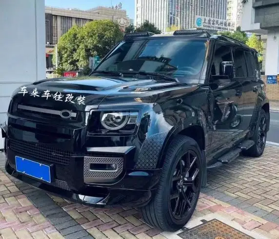 High Quality ABS Gloss Black Bumper Front Splitters Lip + Light Brow Wind Knife For Land Rover Defender 2020 2021 2022 2023