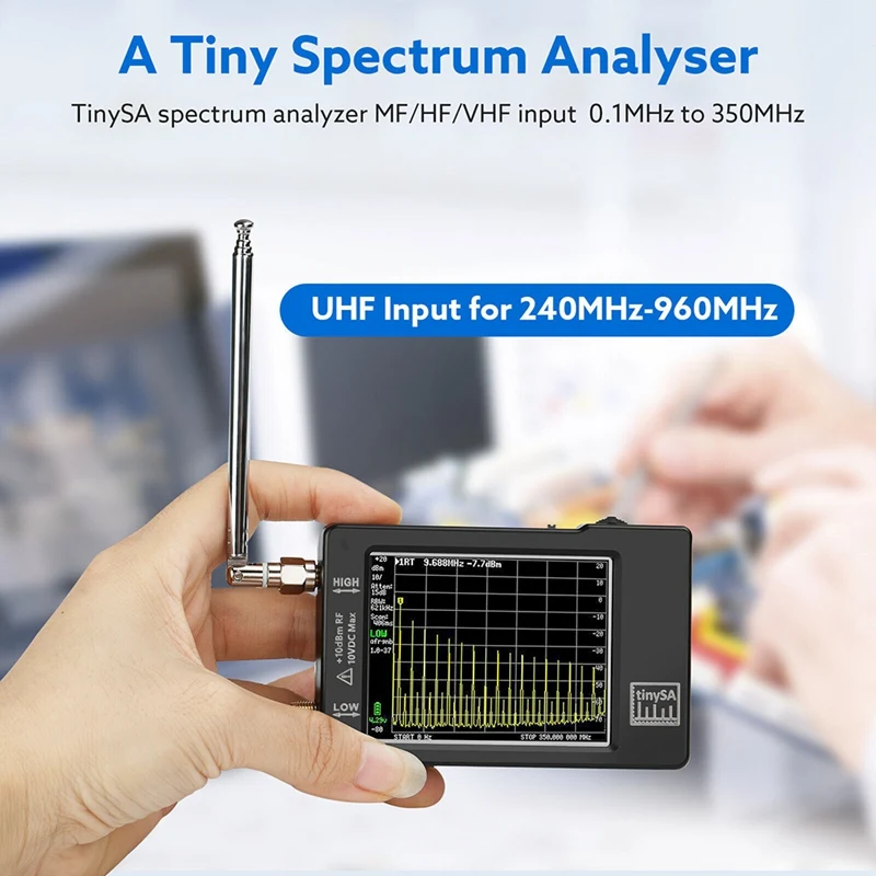 2.8Inch Touch Screen Tinysa Spectrum Analyzer For 0.1MHZ-350MHZ And UHF Input For 240MHZ-960MHZ Frequency Analyzer Black Tiny SA