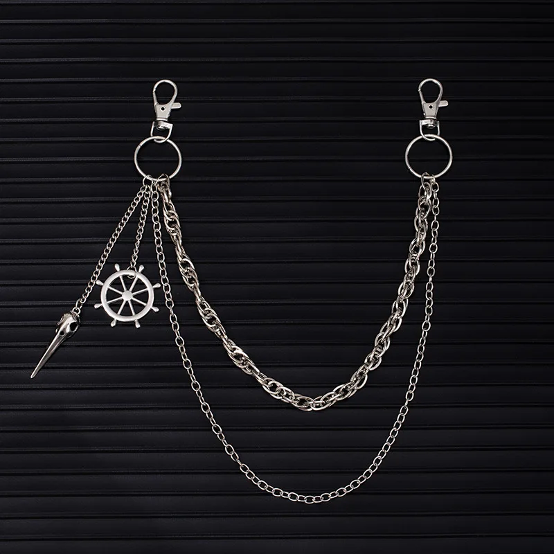1Pc punk style halloween goth dark waist chain fashion metal rudder skeleton crow pointbill multi-layer trouser chain