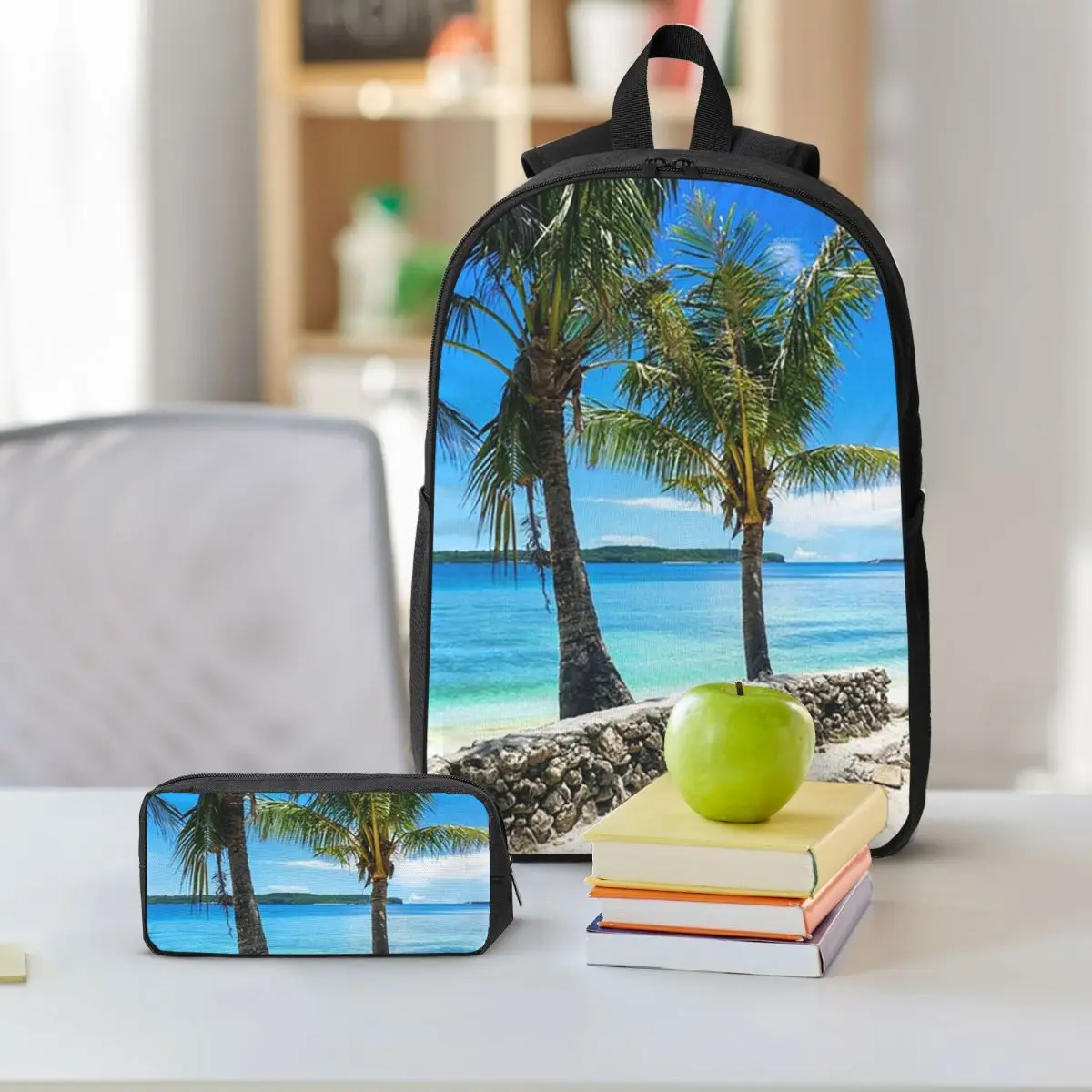 Coconut Grove Beach Backpack Boys Girls BookBag School Bag Shoulder Bags 3ps Insulated Lunch Bag Pencil Case