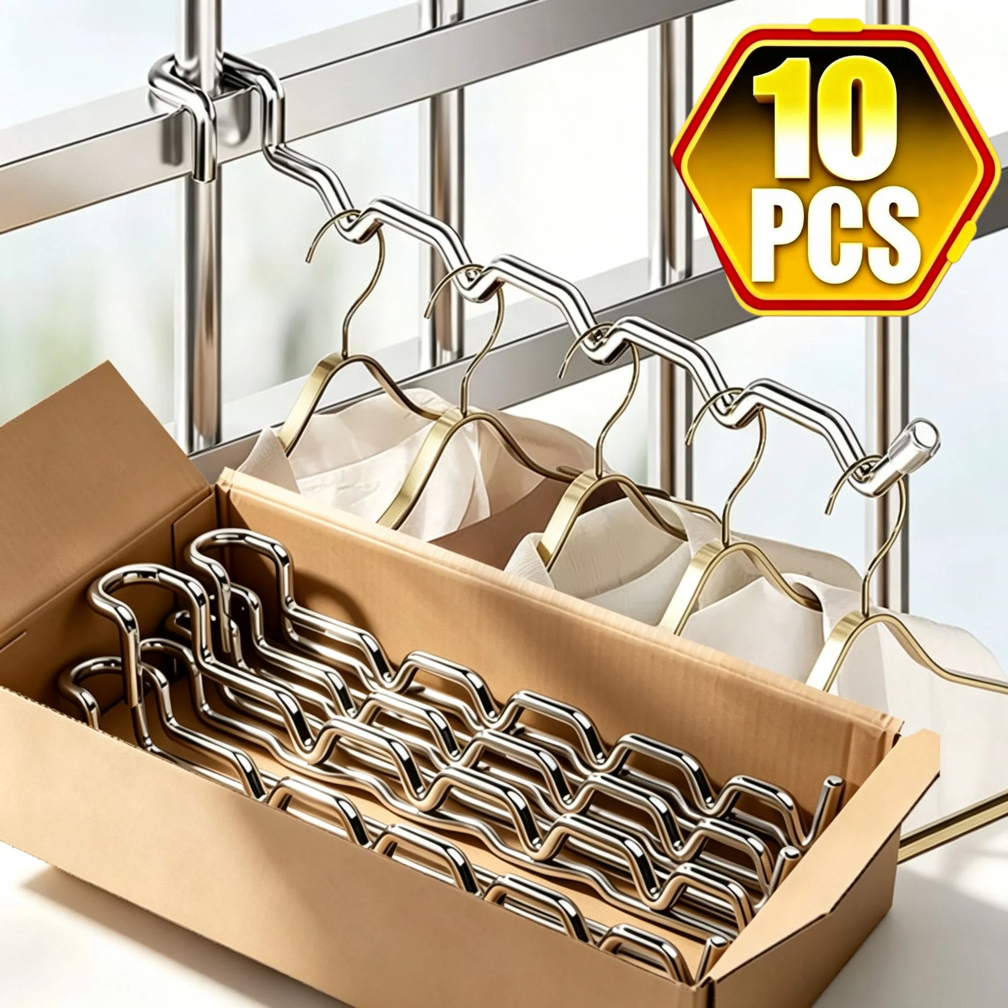1-10pcs Stainless Steel Balcony Clothes Hanger Wave Shaped Multiple Hanging Slots Railing Drying Rack Hook Mount No Drill