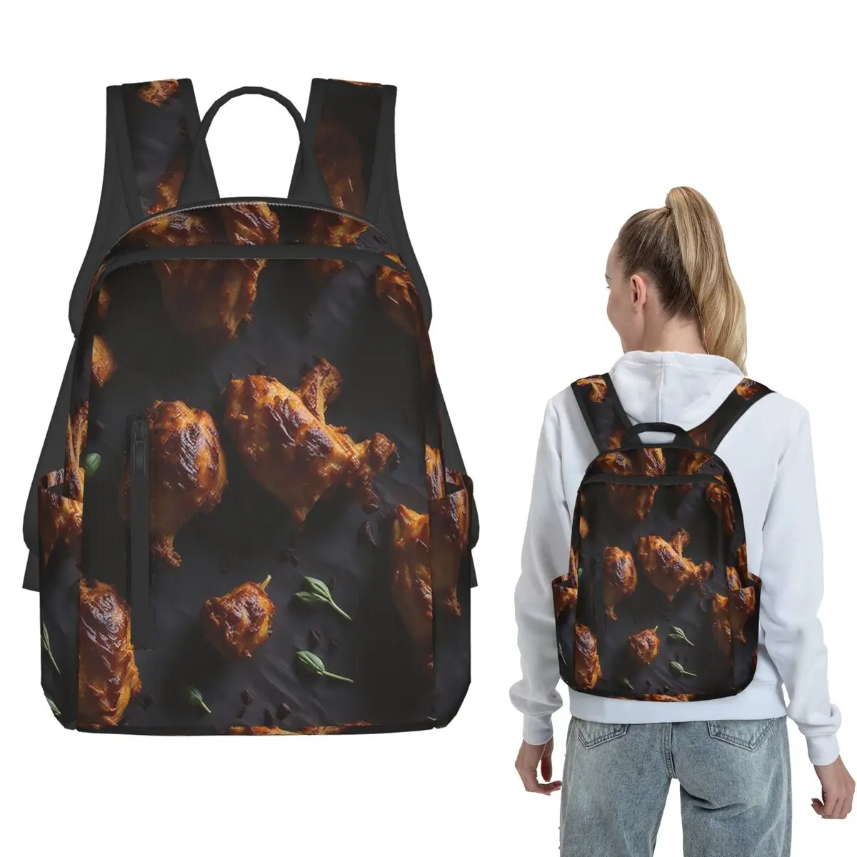 

Chicken Wings Pattern Backpack Daypack Children BookBag School Bag Shoulder Bags for Men Women