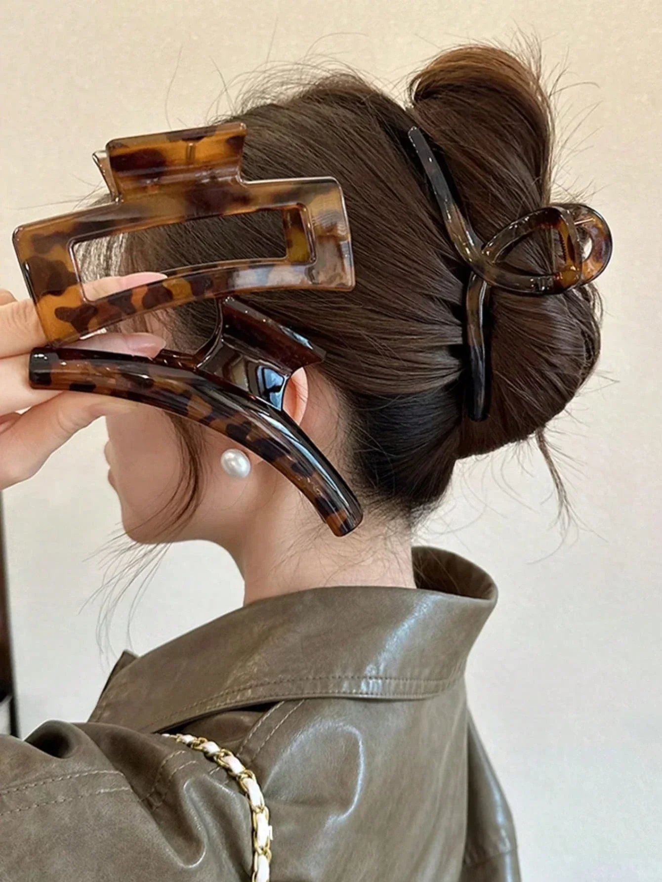 

3 шт., 11 см, блестящие квадратные заколки для волос с леопардовым принтом, модные универсальные аксессуары для волос для женщин