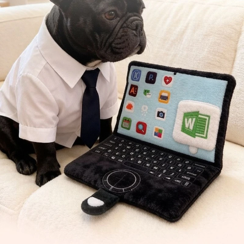 New Plush Laptop Shaped Squeaky Pet Toy, Crinkle Hide Treat Dog Cat Interactive Chew Toy for Puppy Kitten Entertainment Training