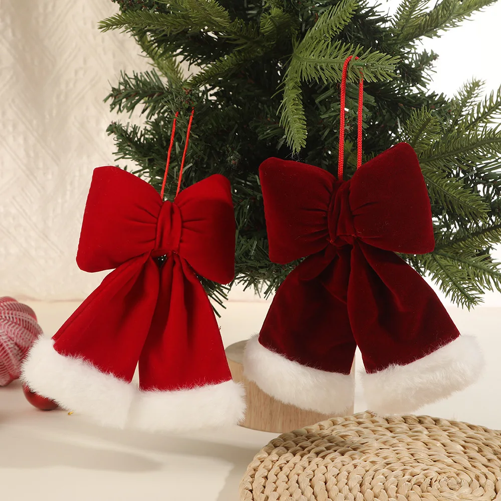 

Christmas Bow Decoration Velvet Red Bow Knot Baubles Hanging Ornaments DIY Xmas Trees Pendant for Holiday Home Party Decorations