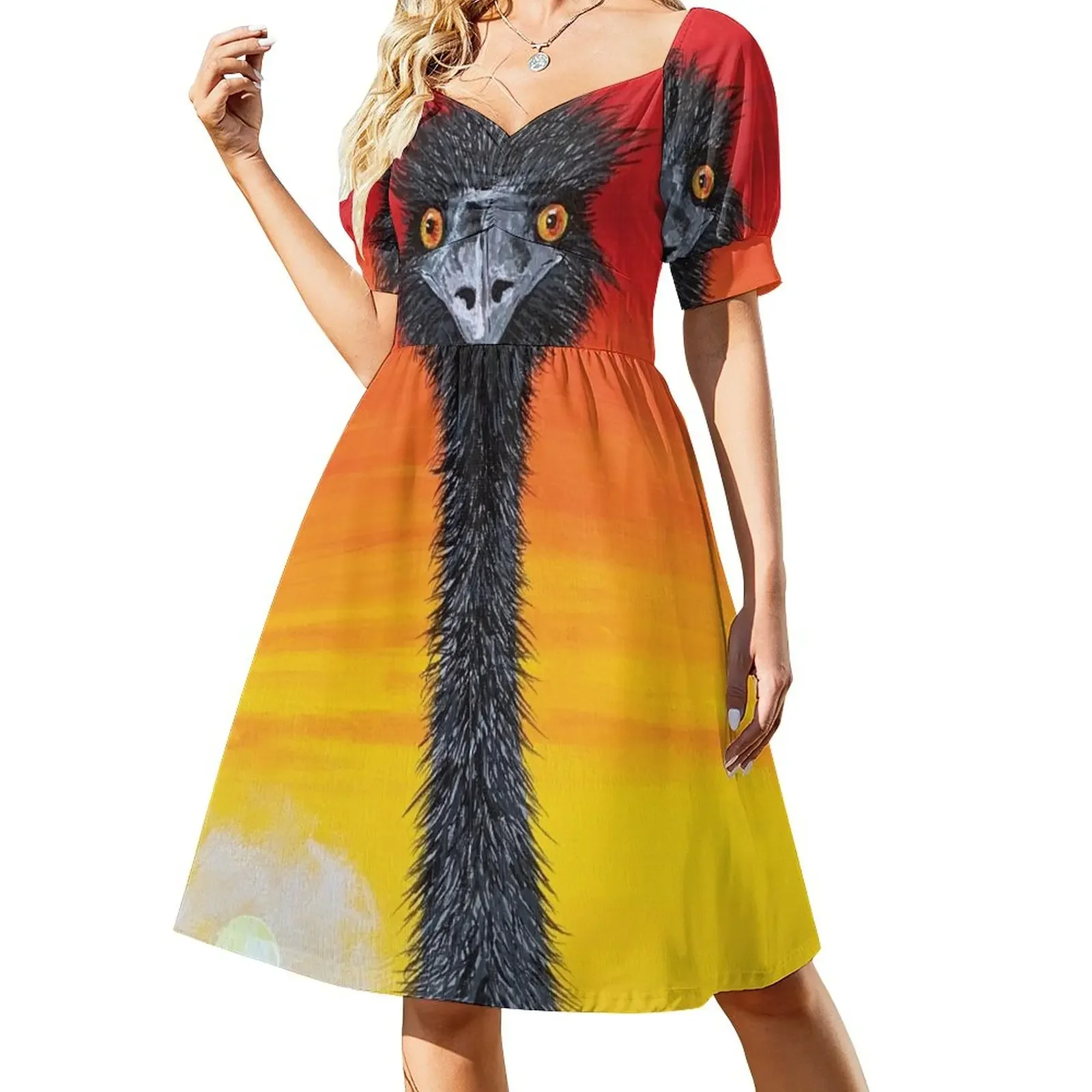 

Sunset Emu Short-Sleeved Dress Long veiled dresses beach dresses evening dresses ladies Women's clothing