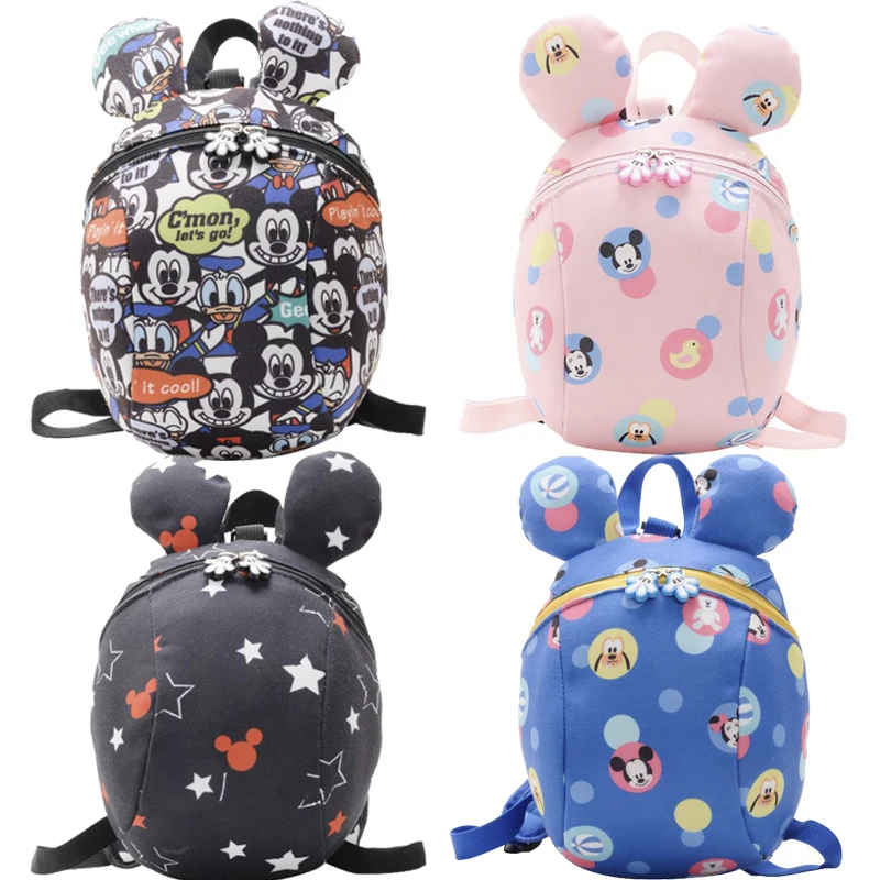 

Cute Mickey Mouse Schoolbag Disney Anime Minnie Mouse Kindergarten Children's Anti-lost School Bag Canvas Mini Backpack