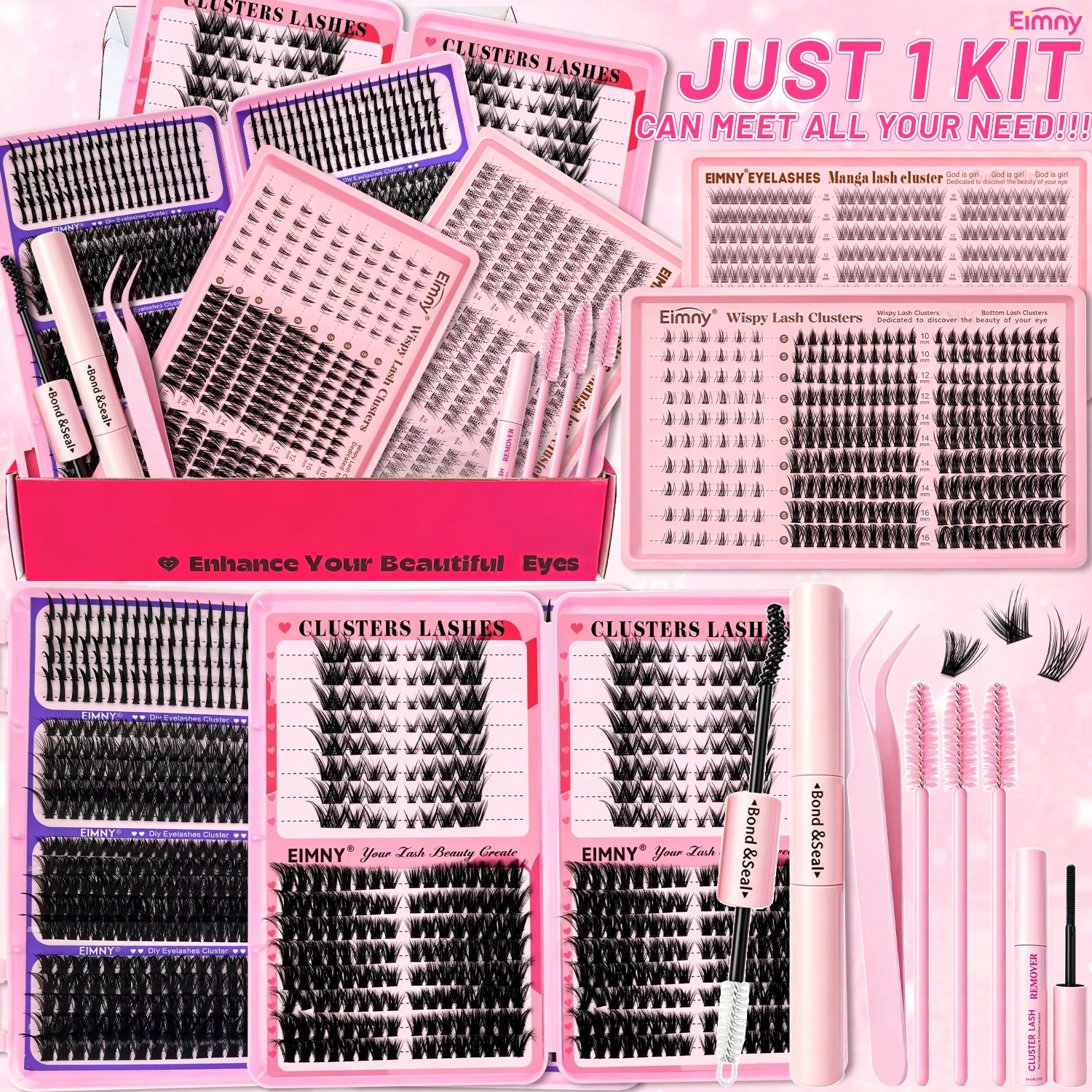 EIMNY Lash Clusters Kit Gift Packs, Cluster Lash Extensions, All-Day Cozy Wear, Beginner-Friendly & Super Easy To Apply.