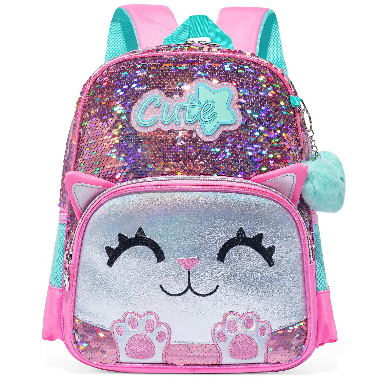 1PCS Cute Cat Backpack for Girls Sequin Schoolbag for Kindergarten Girls Back to School