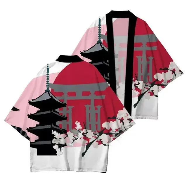 سترة كيمونو كوسبلاي للرجال على الموضة بطباعة المناظر الطبيعية هاوري ستريت ريترو