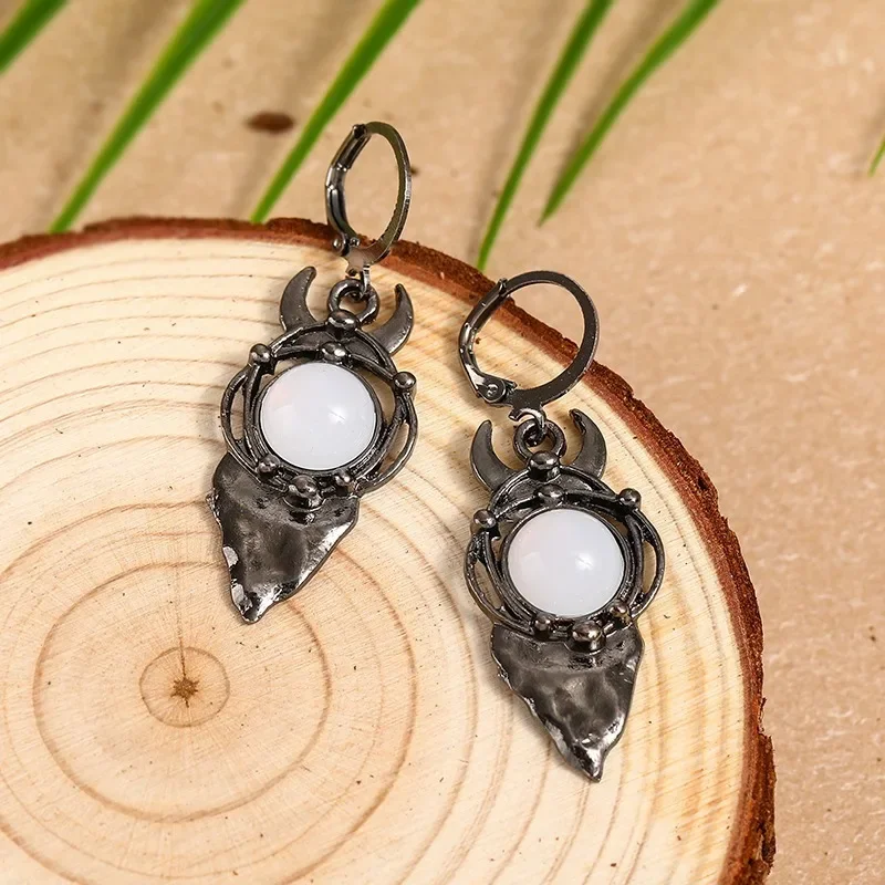 Witchcraft Black Arrow Labrador Pearl Earrings for Women 2023 New Witch Jewelry Labrador Pendant Earring Party Halloween Gifts image 3