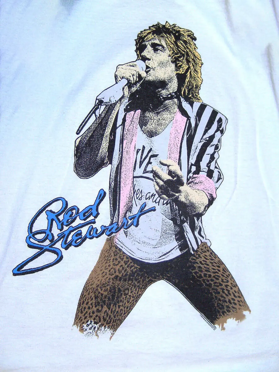 Vintage Rod Stewart Concert Live Men T-shirt White Short Sleeve All Sizes TA1772