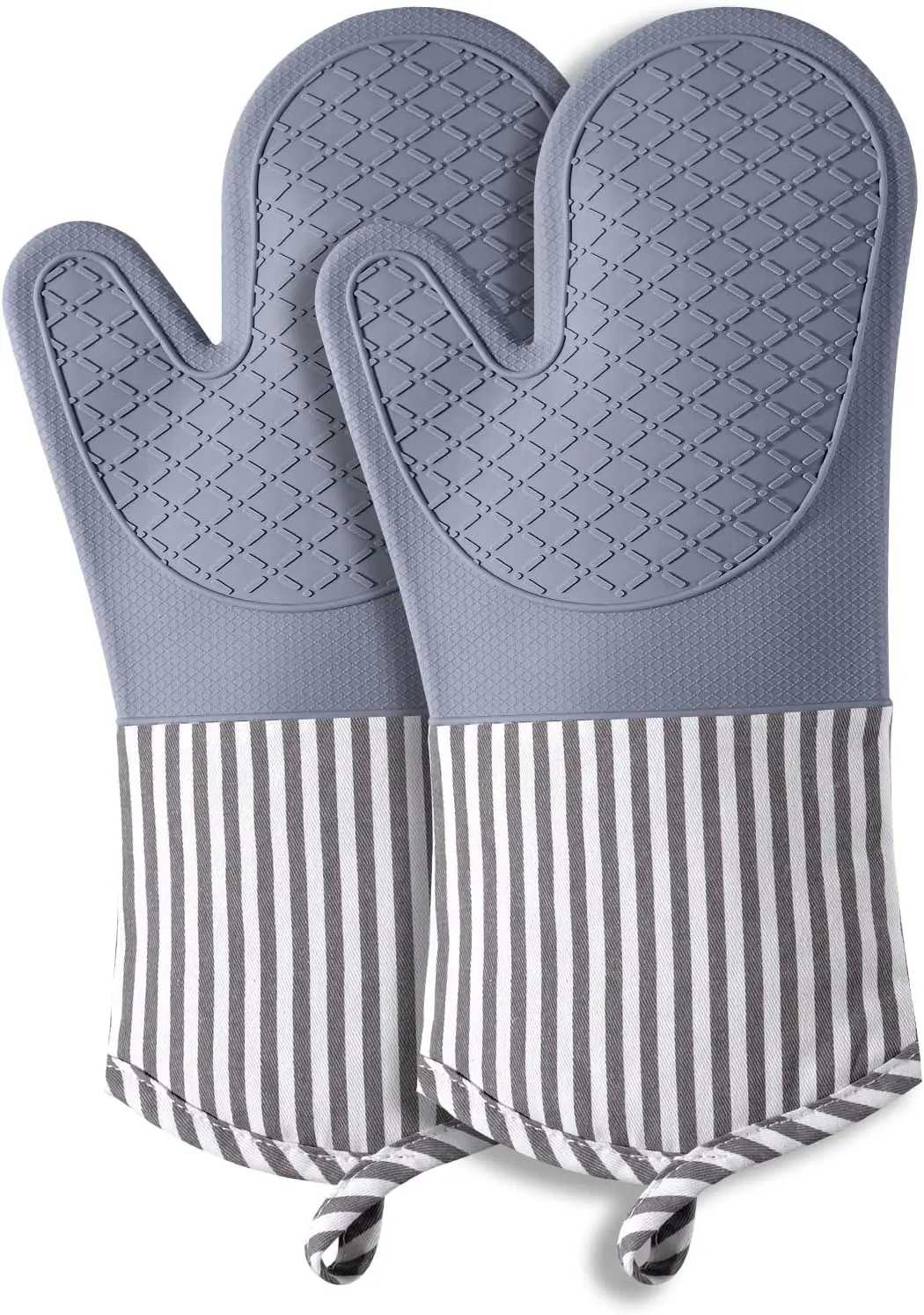 

Silicone Oven Mitts, 500°F Heat Resistant, Non-Slip & Waterproof, Quilted Liner, 13.5" Nordic Grey