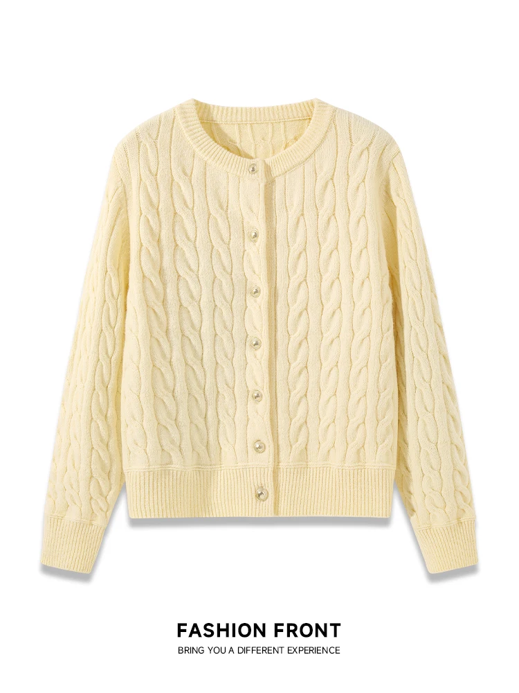 

Women's College Sle Knitted Sweater Yellow Goose Color Casual Loose Fit Soft Polyester Fiber Button Detail Cardigan Coat