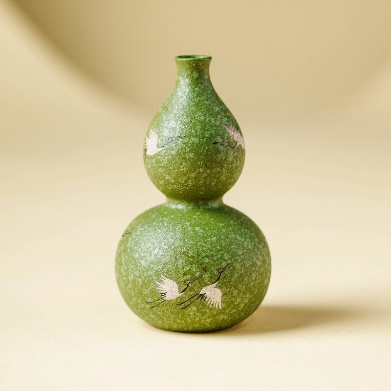 

LTT small green citrus crane dance sky ceramic gourd vase tea pet ornament tea table decoration