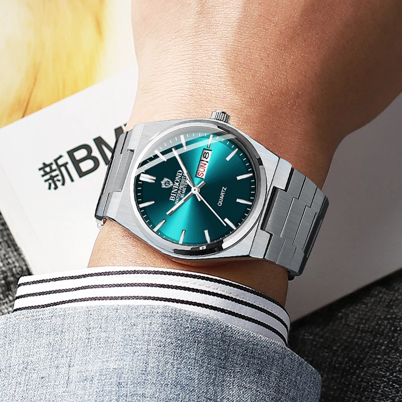 BINBOND Moda Nuovi Uomini di Affari Orologio Per Il Tempo Libero Al Quarzo Fibbia In Acciaio Inossidabile Orologi Impermeabile Calendario Luminoso Orologi Da Uomo