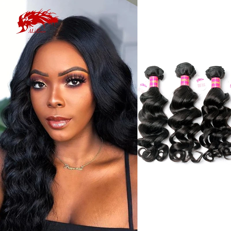 Ali Queen Natural Wave Raw Virgin Hair Unproccessed One Donor Hair Brazilian Human Virgin Hair Bundle Double Drawn Natural Color