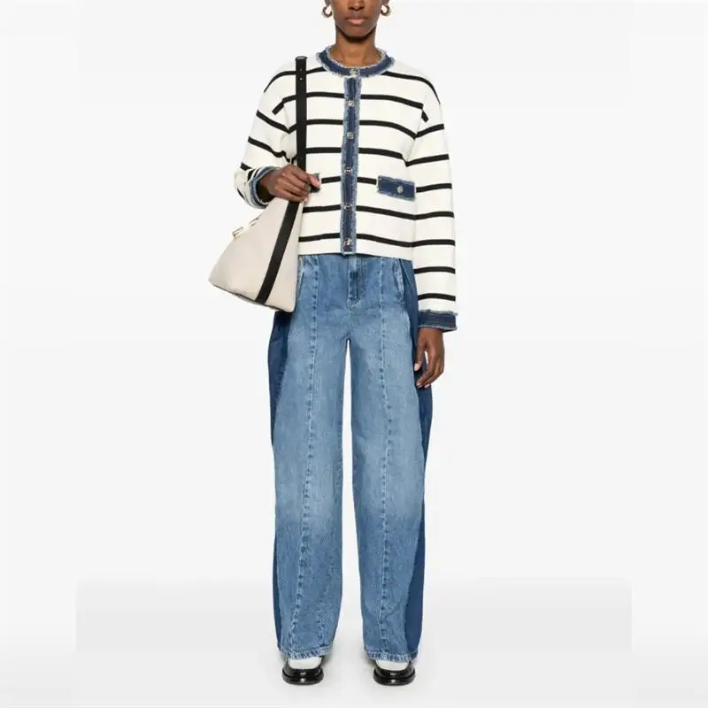 

Джинсы с широкими штанинами Color Blo, свободные джинсовые брюки со складками, весенние модные женские повседневные длинные брюки