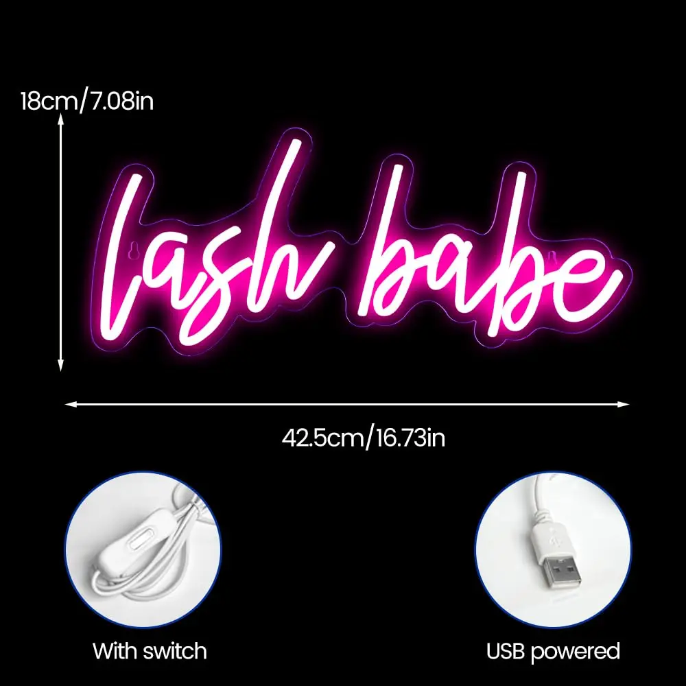 Lash Babe Neon Sign Beautiful Lashes Sign for Lash Room Decor,  for Lash Salon, Beauty Room, Nails Hair Bar, Gift for Girls