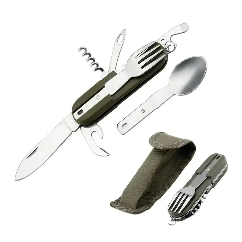 Camping Cutlery Stainless Steel Folding Knife Fork Spoon Portable Outdoor Tableware Camping Equipmen