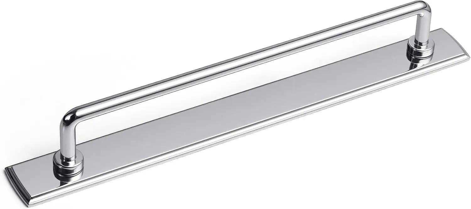 Polished Chrome Cabinet Pulls with Escutcheon Backplate, 7 9/16 in Hole Centers, 2 Pack, Zinc Alloy Modern Drawer Handles for Kitchen, Vanity, Dresser
