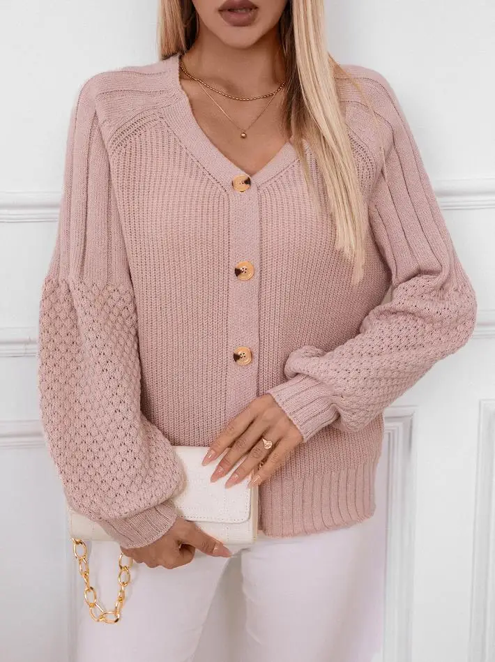 women's winter sweaters Lazy solid color button knit cardigan jacket casual loose lantern sleeves women's sweater cardigan