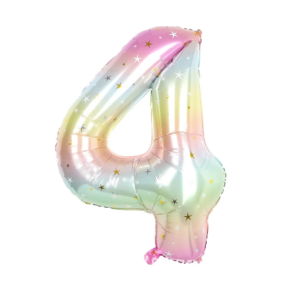 1pc 40inch Pastel Rainbow Number Foil Balloons Star Sky Gradient Digital Balloon Kids Birthday Party Decorations Helium Ball