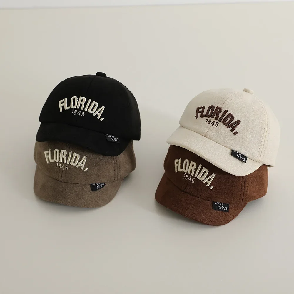 

Spring Suede Baby Baseball Cap Fashion Letter Kids Peaked Cap Toddler Boys Girls Sun Hat