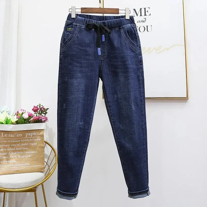 Oversize 100kg Baggy Jeans Women Elastic High Waist Harem Vaqueros Casual Jogger Denim Pants 2023 Ankle Length Cowboy Pantalones