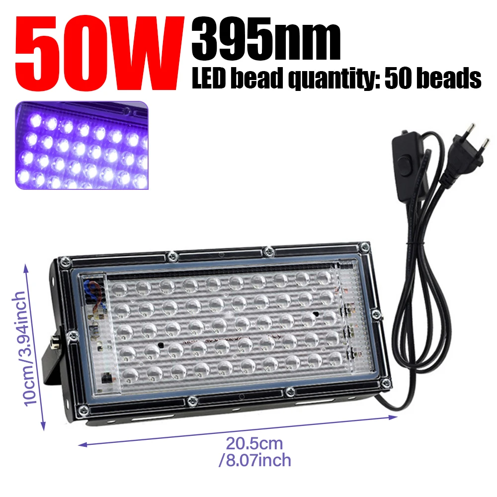 50/100/200/300/400W 395nm LED UV Floodlight 220V Stage Light Waterproof Blacklight for Disco Party Stage Backlighting