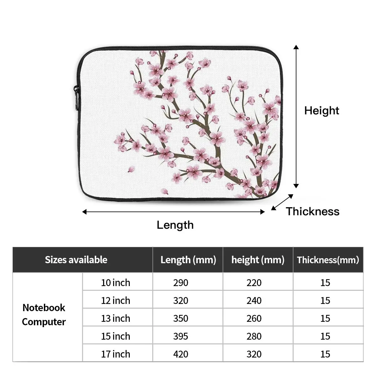 Japanese Sakura Cherry Blossoms  Case Pouch 10 12 13 15 17 Inch Notebook Sleeve Cover Bag Tablet Shockproof Case Bag