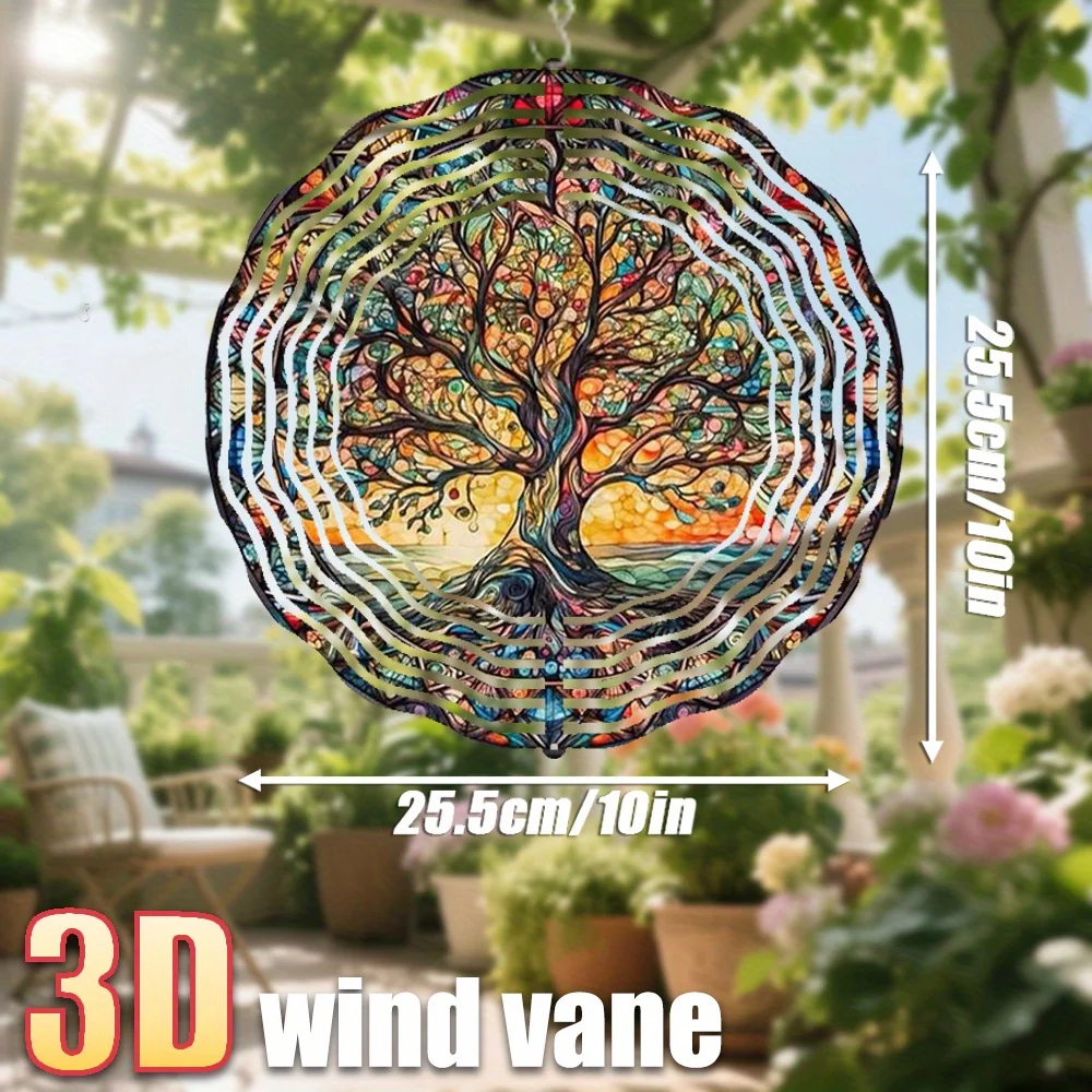 CIFbuy 3D Stained Glass Wind Spinner 360° Rotating Garden Art, Colorful Kaleidoscope Outdoor Yard Patio Hanging Decor