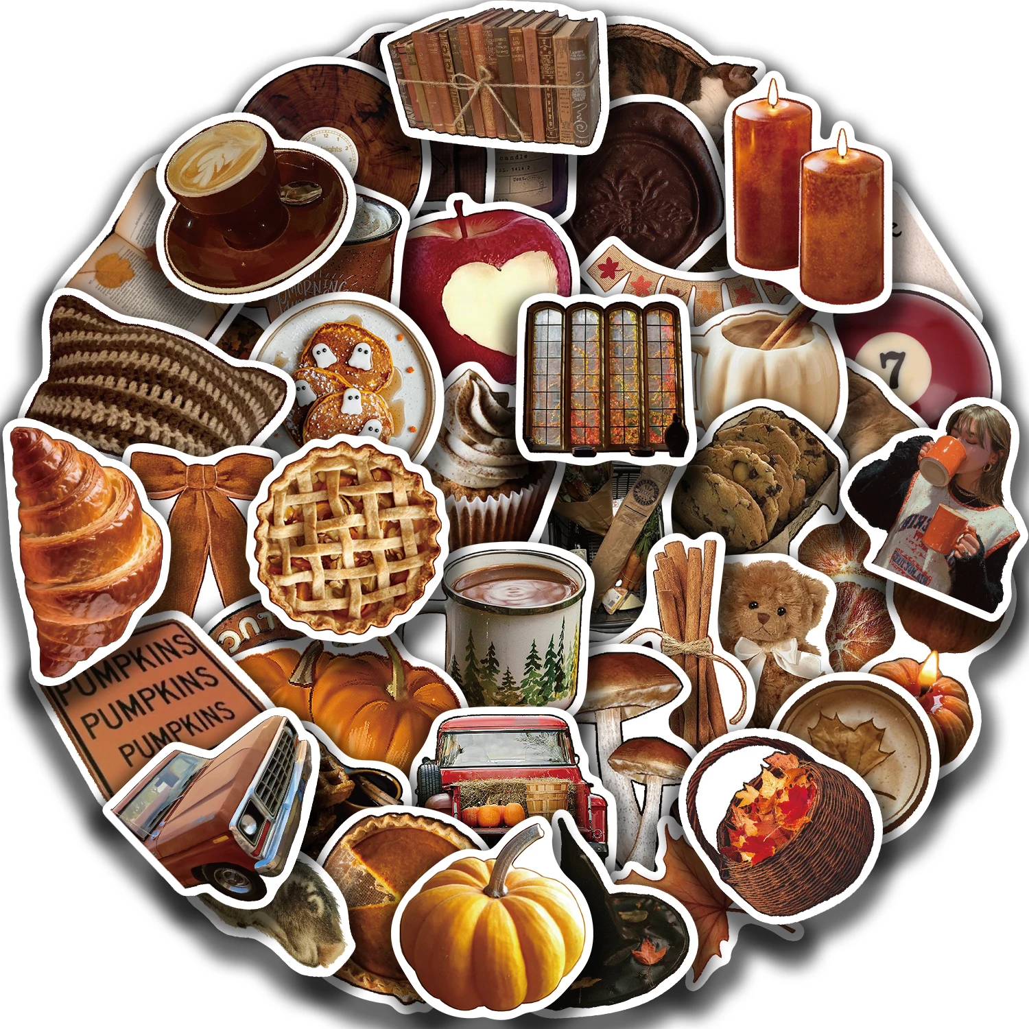 53pcs Autumn Brown Aesthetics Stickers Toys Cute Cartoon Decals For Kids DIY Laptop Scrapbook Stationery Fridge Funny Sticker