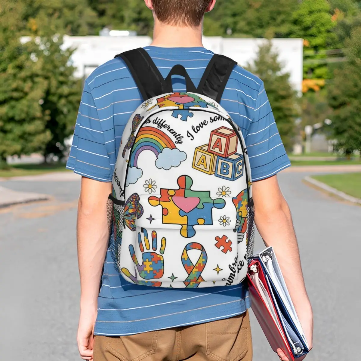 Empowering Autism Awareness With Specialized Backpack Student BookBag Kids School Bag Computer Shoulder Bags for Men Women