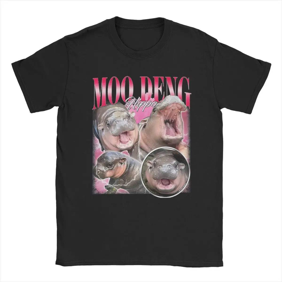 Moo Deng Baby Hippo Men T Shirts Baby Hippo Meme Vintage Tee Shirt Short Sleeve O Neck T-Shirt Pure Cotton Graphic Printed Tops