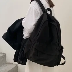 Backpacks Women Solid Black Large Capacity Backpack Trendy Harajuku Casual Zipper Waterproof Bag Students Japanese Style Mochila