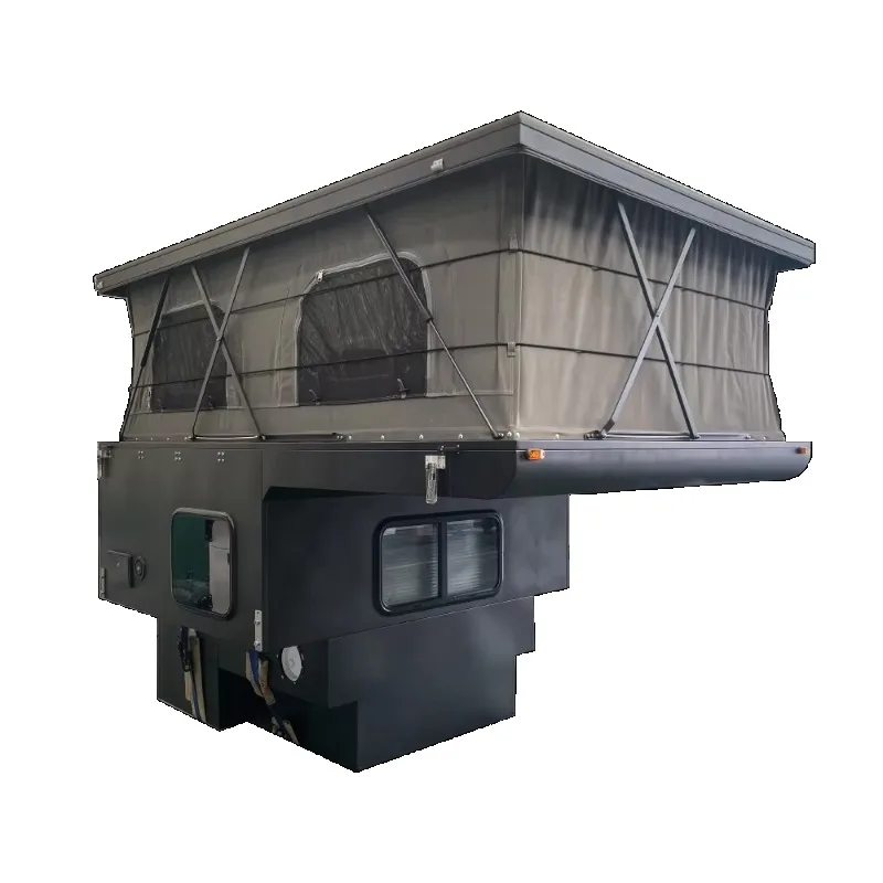 Adventure Ready Pickup Truck Camper Shell with Expandable Tent Room for Overlanding Road Trips and Outdoor Living