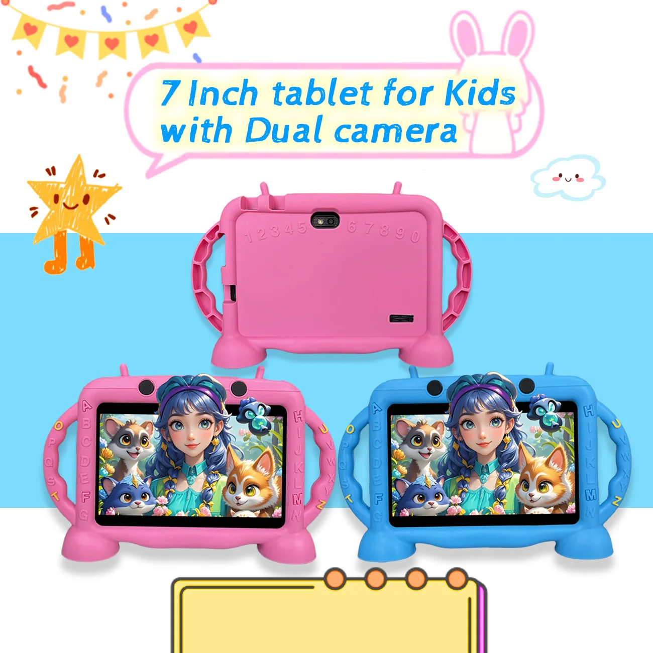 

Kids Tablet 7inch Android Tablet 32GB Toddler with Case WiFi Bluetooth Dual Camera Educational Learning Toys Children Gifts