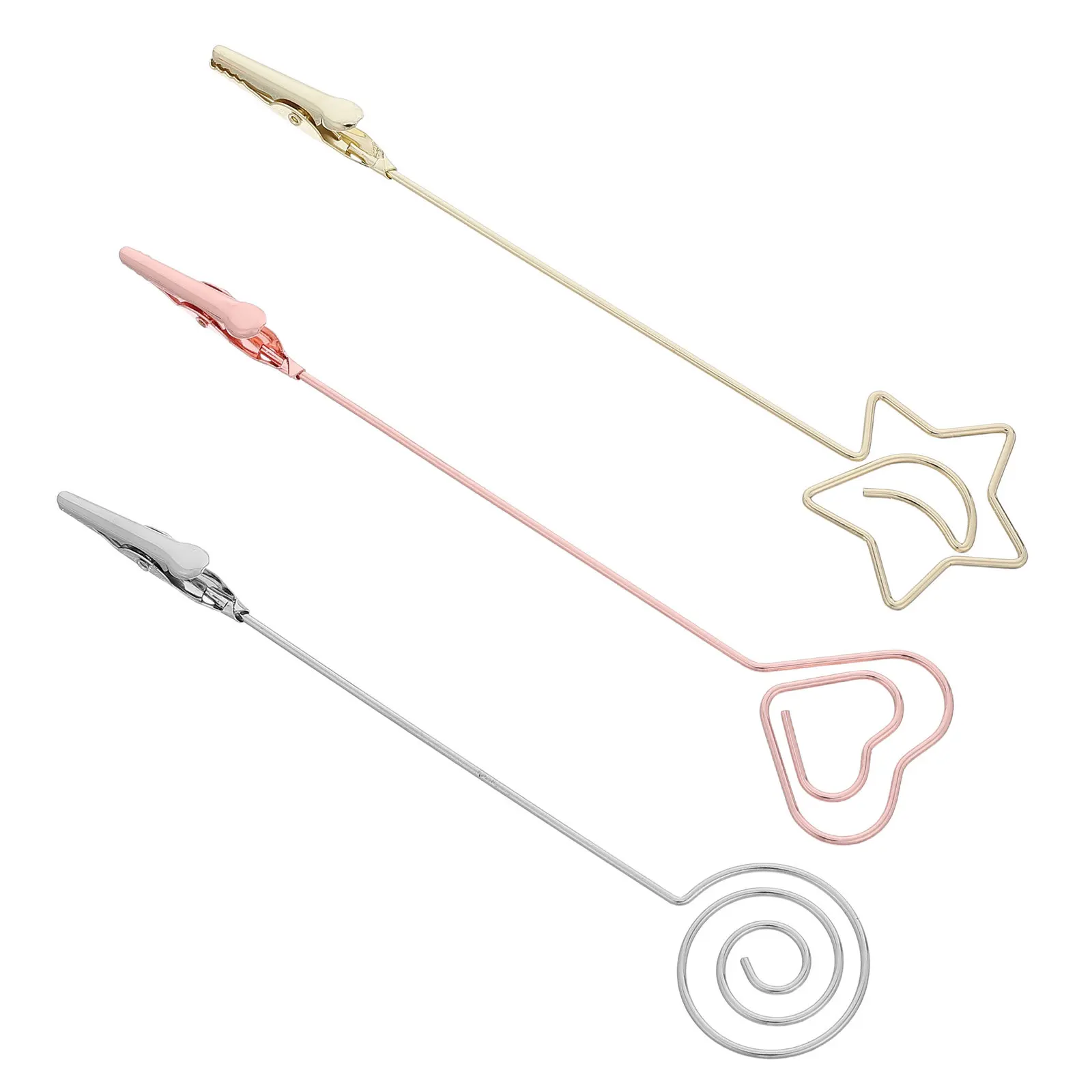 3Pcs Desk Memo Clips Metal Wire Vertical Photo Holder Spiral Heart Star Shape Alligator Clip Note Paper Display Sign Holder