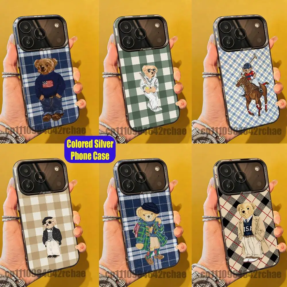 For Cartoon P-POLOS Cool Bear Phone Case iPhone 15,16,12,14,13,17,11,E,Pro,Max,Plus,Air,Mini Color Silver Custom Cover