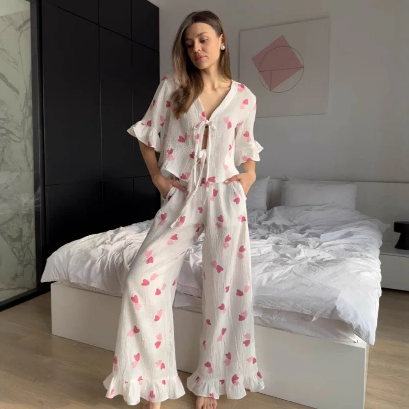 2026 Women's Loungewear Set Soft Comfortable Pure Cotton Leopard Print Pajamas Loose Fit Autumn European American Style LSize