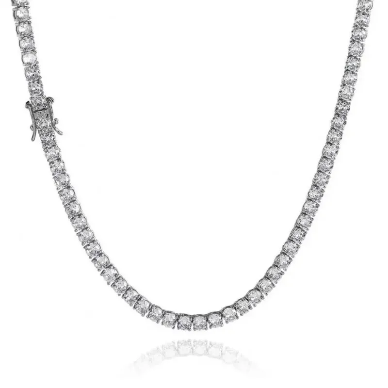 6.5mmS925 Silver Moissanite Single Row Tennis Chain Bracelet Hip Hop Necklace