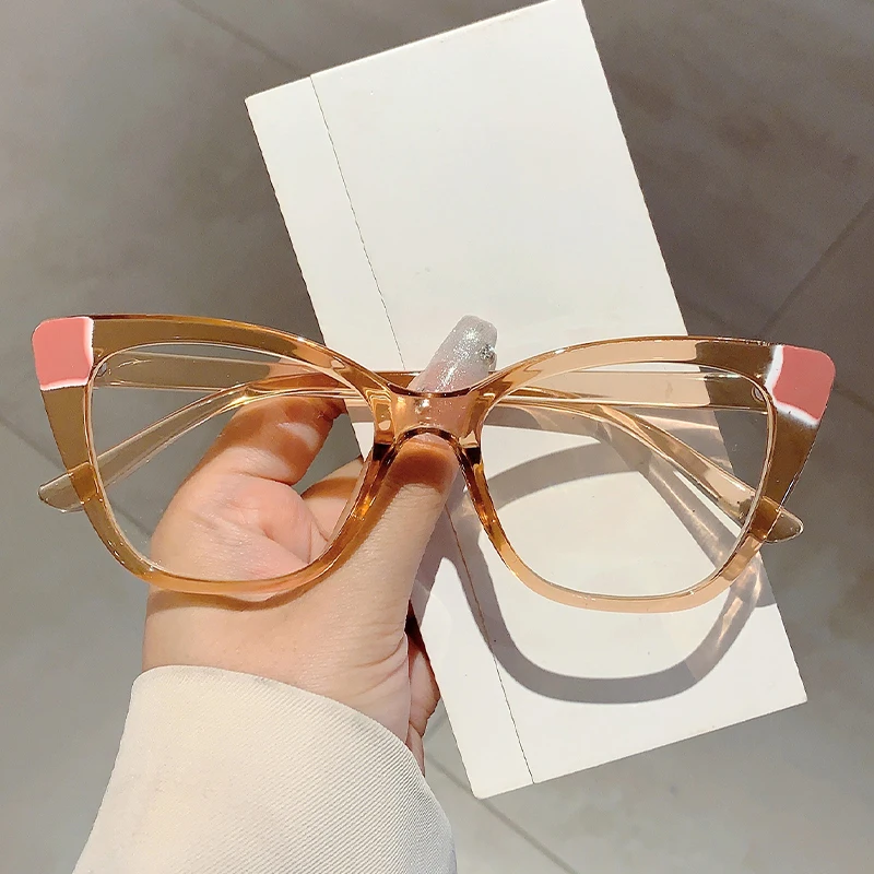 Kammpt trend ige Katzenauge Damen brille Champagner Dekoration Brillen rahmen übergroße Design